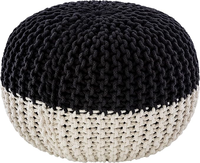 Mark&Day Pouf Ottoman, Mank Texture Black Round Pouf Foot Rest for Living Room, Bedroom and Boho Home Decor (14"x20"x20")
