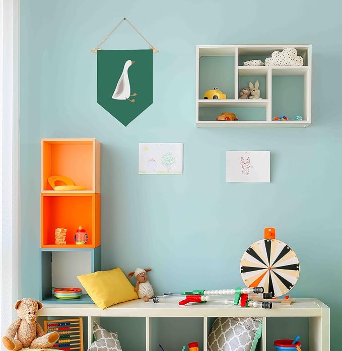 Silly Goose Wall Art,Farm Animal-Cute Goose Flag Wall Decor Gifts for Baby Girls Boys Kids-Canvas Hanging Pennant Banner Wall Sign Gifts for Nursery Baby Room Playroom Reading Room Bedroom Front Door