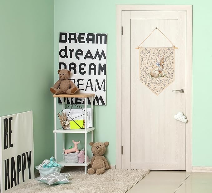 Cute Bunny Woodland-Baby Gifts Shower-Sign Above Crib-Wall Flag Decor Gifts for Baby Girls Kids-Canvas Hanging Flag Pennant Banner Wall Decor Gifts for Nursery Baby Room Playroom Bedroom Front Door