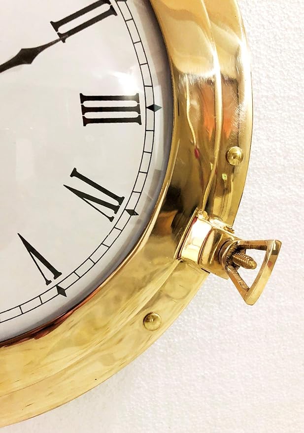 Nagina International 20" Antique Marine Solid Brass Ship Porthole Analog Clock Nautical Wall Hanging Clock Home Decor