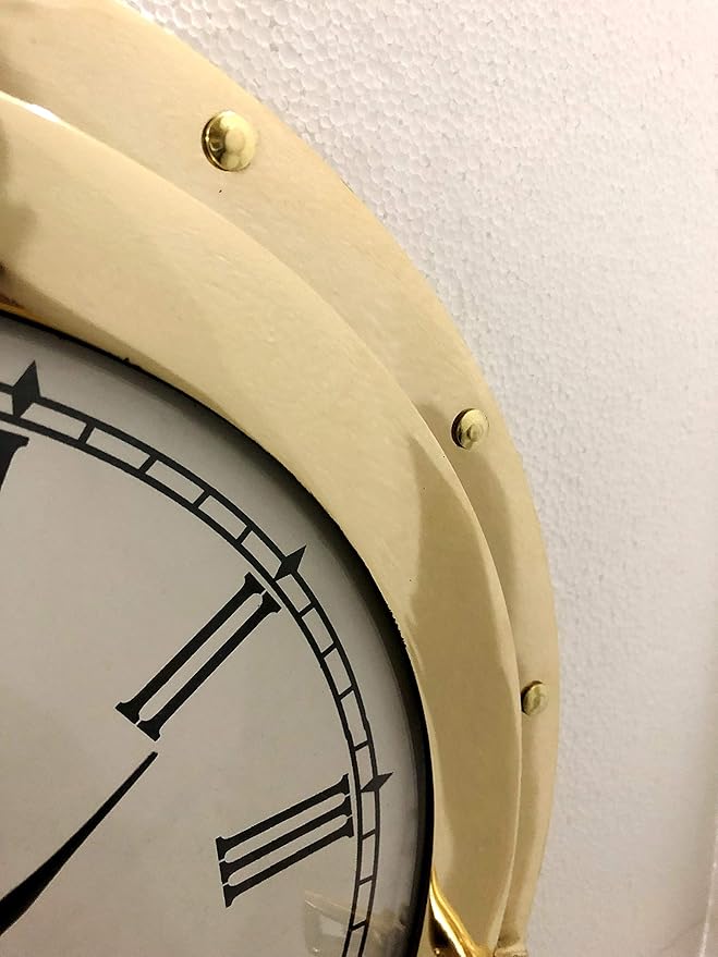 12" Antique Marine Solid Brass Ship Porthole Analog Clock Nautical Wall Hanging Clock Home Decor