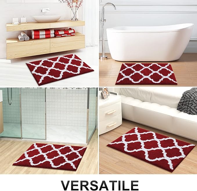 OLANLY Bathroom Rugs 36x24, Soft and Absorbent Microfiber Bath Rugs, Non-Slip Shaggy Shower Carpet, Machine Wash Dry, Bath Mats for Bathroom Floor, Tub and Shower, Burgundy