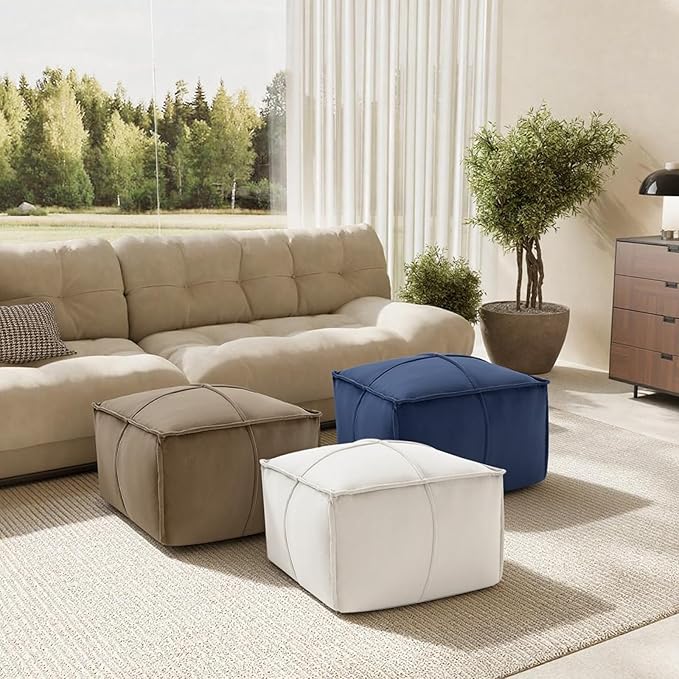 MeMoreCool Stuffed Round Pouf Ottoman Foot Rest, Floor Pouf Foot Stool with Soft Foam Chunk Filling, Small Round Ottoman Footstool Circle Footrest for Living Room