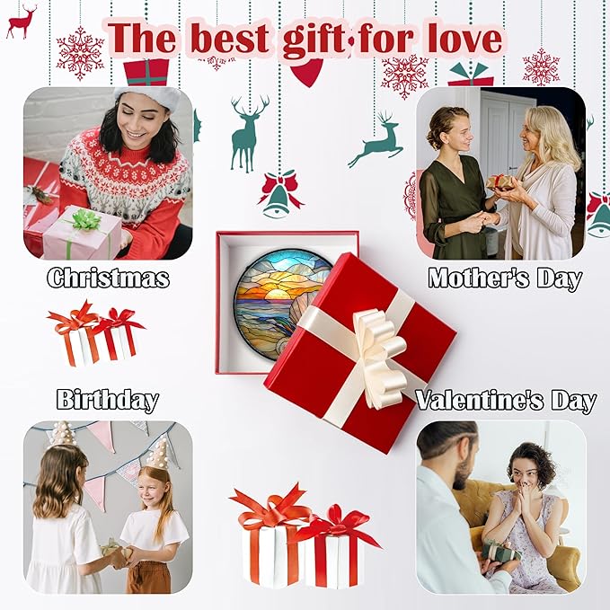 Stained Glass Window Hanging - Colorful Beach Shells Conch Sun Catcher for Door Home Decor Ocean Suncatcher Christmas Mother's Day Birthday Sea Lover Gifts for Women Men Mom Nana 6.3 in