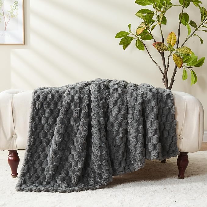 NEWCOSPLAY Super Soft Queen Blanket Grey Premium Silky Flannel Fleece 3D Clouds Stylish Jacquard Lightweight Bed Blanket All Season Use 350GSM (Grey, Queen(90"x90"))