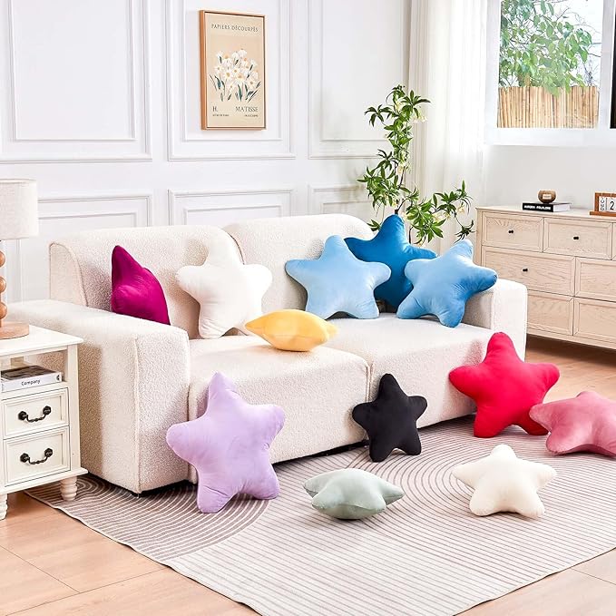 Hot Pink Star Throw Pillow, Cute Star Pillow Room Decor, Soft 14.9" Star Shaped Decorative Throw Pillow for Bedroom, Star Plush Floor Cushions Pillows