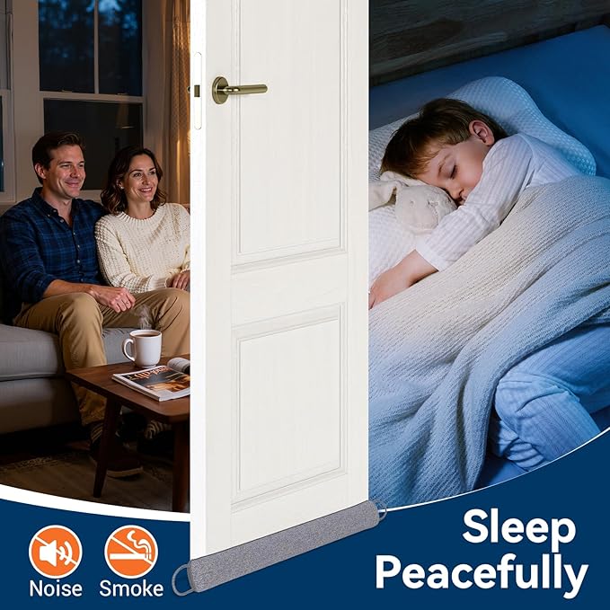 Door Draft Stopper for Bottom of Door, 36’’ Heavy Duty Under Door Draft Blocker Gap Filler, Door Seal for Noise Light Cold Air, with Adhesive Strips, Dark Gray