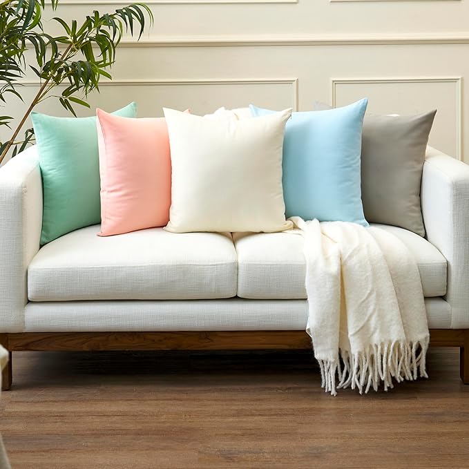 Encasa XO Throw Pillow Covers 16x16 in Set of 2 White | No Inserts | Cotton Pillow Covers for Living Room, Bed, Sofa, Couch | Decorative Cushion Covers with Improved Zippers