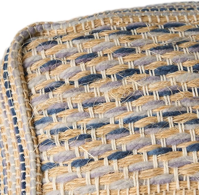 Foamma Pouf Ottoman Natural Blue, 16"x16"x16" - Square Ottoman Foot Rest for Living Room and Bedroom, Pouf Footstool with Handcrafted Wool Cover, Foot Rest for Couch, Boho Furniture for Home