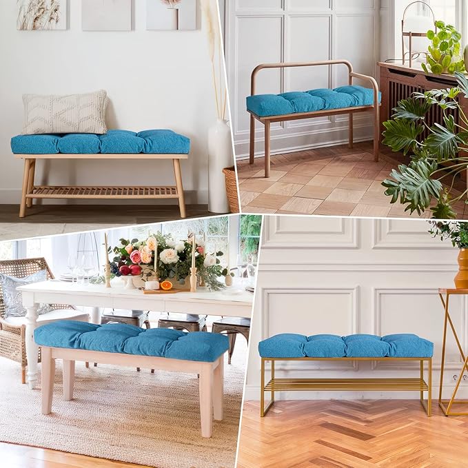 Bench Cushion 45 Inch - Polyester Brushed, High-Density Foam, Non-Slip Bottom, Soft Durable Indoor Tufted Long Seat Cushion for Window Garden Furniture (Cerulean, 45x18x4 Inch)