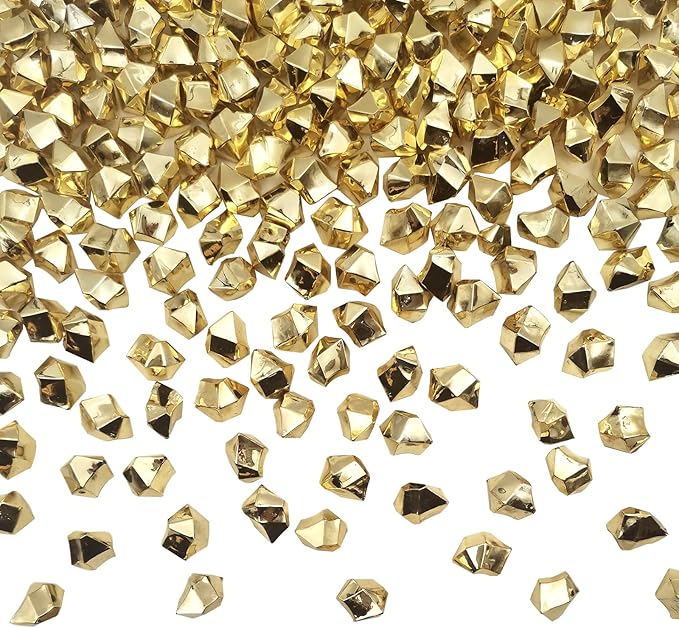 Fake Ice, 16 * 22mm 250 PCS, Gold Fake Ice Cubes, Acrylic Ice Cubes Clear Rocks Fake Diamonds Clear Acrylic Vase Filler