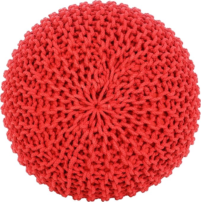 Mark&Day Pouf Ottoman, Harmannsdorf Texture Bright Red Round Pouf Foot Rest for Living Room, Bedroom and Boho Home Decor (14"x20"x20")