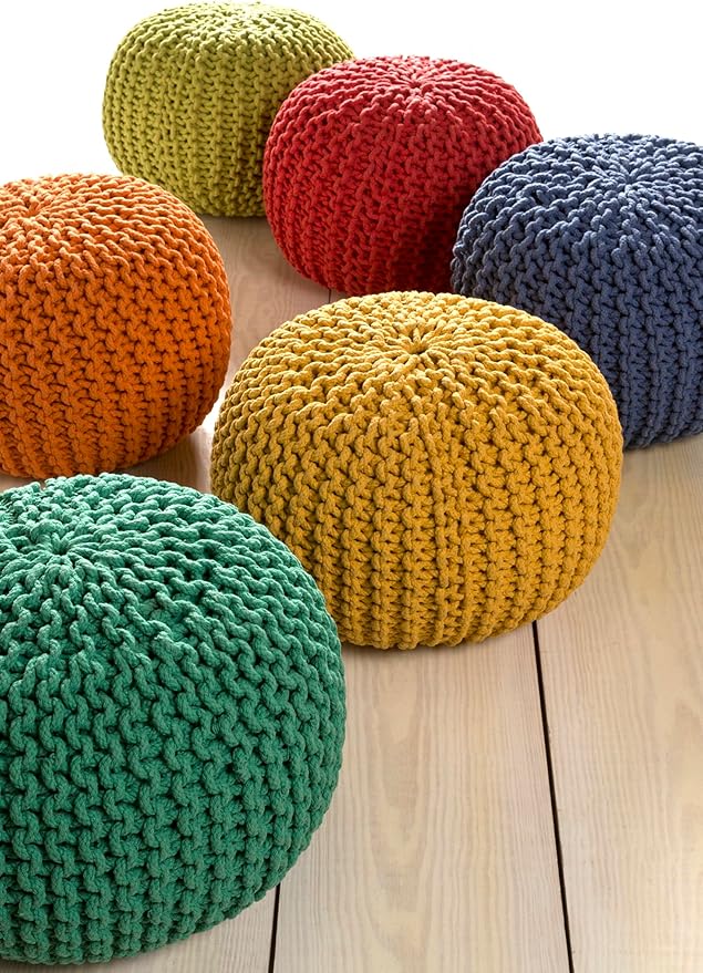 Mark&Day Pouf Ottoman, Harmannsdorf Texture Lime Round Pouf Foot Rest for Living Room, Bedroom and Boho Home Decor (14"x20"x20")