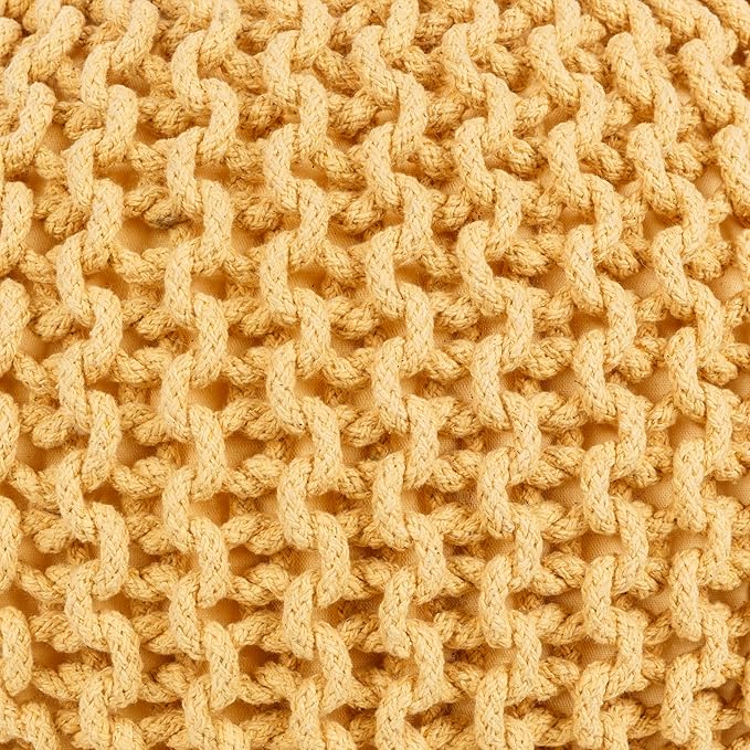 Mark&Day Pouf Ottoman, Harmannsdorf Texture Bright Yellow Round Pouf Foot Rest for Living Room, Bedroom and Boho Home Decor (14"x20"x20")