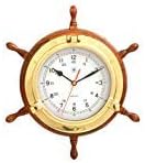 Nagina International Tarnish Proof Quartz Clock in Porthole on Oak Ship Wheel Base