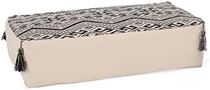 Foamma Pouf Ottoman Natural+Black, 42"x24"x19" - Rectangular Ottoman Foot Rest for Living Room and Bedroom, Pouf Footstool, Foot Rest for Couch, Boho Furniture for Home