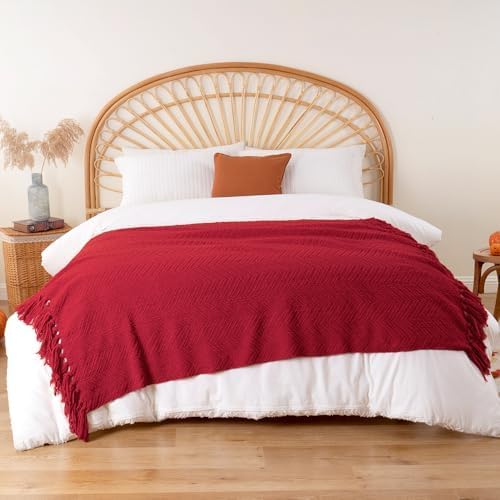 BATTILO HOME Christmas Decor Red Throw Blanket for Couch, Knit Throw Blanket for Bed, Super Soft Cozy Warm Red Christmas Blankets for Winter Couch Bed Sofa, 60"x80"