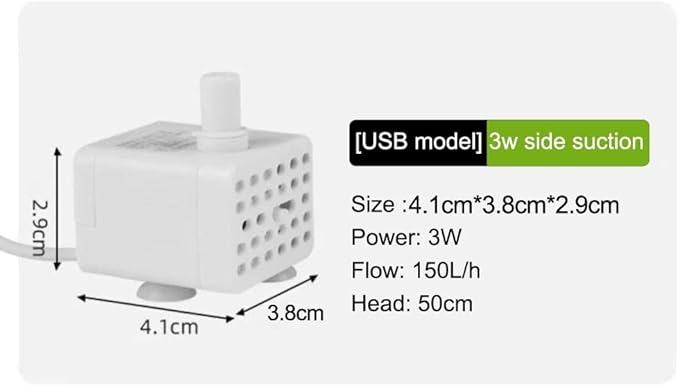 User Friendly USB Water Pump for Household Pets and Rockery Fountains and Easy to Clean (Side Suction)