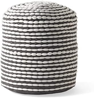 Foamma Pouf Ottoman 20" 20"x18", White - Cylindrical Ottoman Foot Rest for Living Room and Bedroom, Pouf Footstool with Boho Design, Foot Rest for Couch with Water Resistant Fabric, Boho Furniture