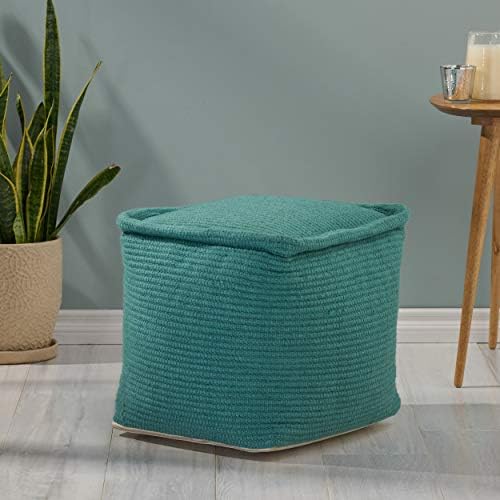 Foamma Pouf Ottoman Teal, 16"x16"x16" - Square Ottoman Foot Rest for Living Room and Bedroom, Pouf Footstool with Handcrafted Cotton, Foot Rest for Couch, Boho Furniture for Home