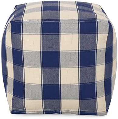 Foamma Pouf Ottoman Ivory+Navy, 16"x16"x16" - Square Ottoman Foot Rest for Living Room and Bedroom, Pouf Footstool, Foot Rest for Couch, Boho Furniture for Home