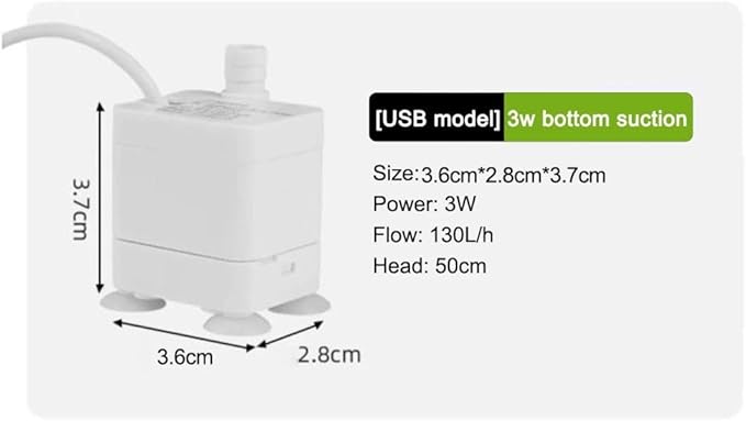 User Friendly USB Water Pump for Household Pets and Rockery Fountains and Easy to Clean (Bottom Suction)