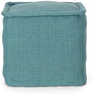 Foamma Pouf Ottoman Teal, 16"x16"x16" - Square Ottoman Foot Rest for Living Room and Bedroom, Pouf Footstool with Handcrafted Cotton, Foot Rest for Couch, Boho Furniture for Home