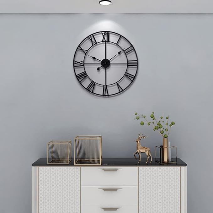 Large Wall Clocks for Living Room Decor, 18 Inch Round Black Metal Silent Non Ticking Battery Operated Jumbo Numerals Modern Vintage Decorative Clock Wall for Bedroom,Kitchen,Office,Farmhouse