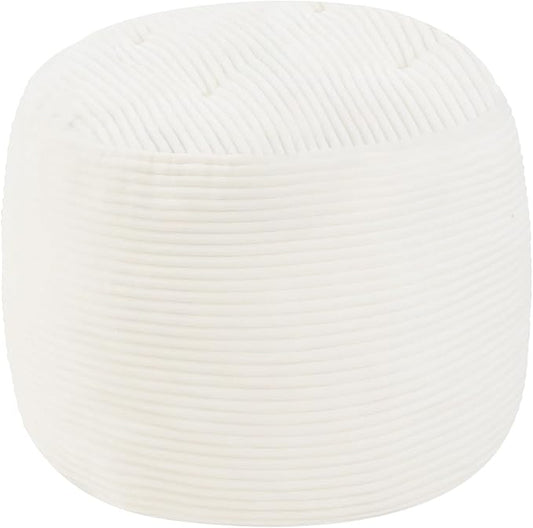 MeMoreCool Stuffed Round Pouf Ottoman Foot Rest, Floor Pouf Foot Stool with Soft Foam Chunk Filling, Round Small Ottoman Footstool Circle Footrest for Couch Living Room, Corduroy Beige