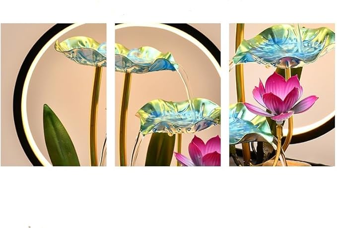 Indoor Tabletop Tiered Water Fountain 3 Level Tabletop Waterfall Meditation Fountain Includes Many Natural River Rocks LED Lights Relaxing Small Water Feature for Desk or Home Decor