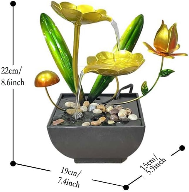 Water Fountain Indoor Waterfall Fountain Tabletop Fountain Lotus Desk Fountains mall Water Fountain Indoor Mini Waterfall Waterfall Iron Home Decor for Office Decoration (Golden C)