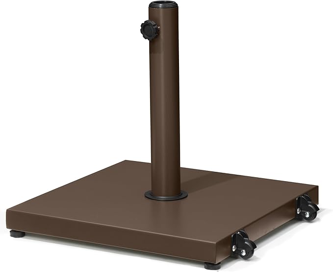 Patio Umbrella Base 40lbs Outdoor Umbrella Stand with Wheels, Heavy Duty Square Concrete Stand Market Umbrella, Brown