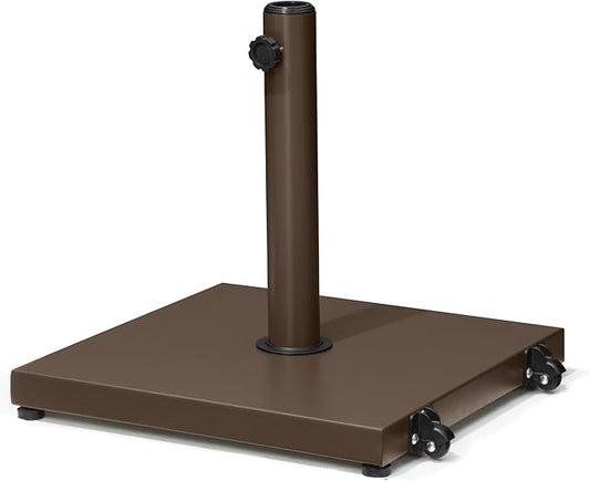 Patio Umbrella Base 40lbs Outdoor Umbrella Stand with Wheels, Heavy Duty Square Concrete Stand Market Umbrella, Brown
