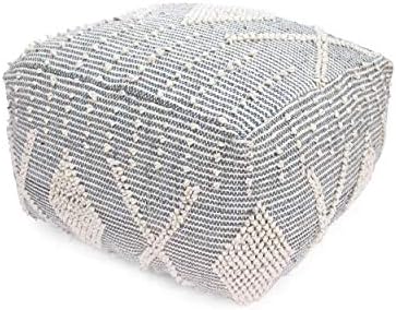 Foamma Pouf Ottoman Ivory+Grey, 26"x26"x16.5" - Square Ottoman Foot Rest for Living Room and Bedroom, Pouf Footstool, Foot Rest for Couch, Boho Furniture for Home