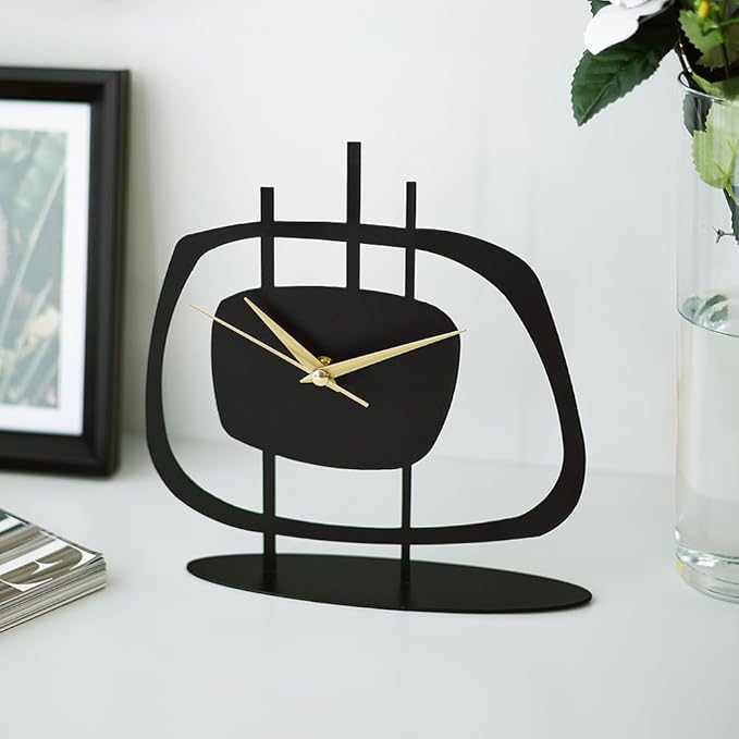 Table Clock for Living Room Office, Bedside, Kitchen | Silent Running Night Shelf Analog Desk Clock with 8 x 9 inch Size | Decorative Table Clocks