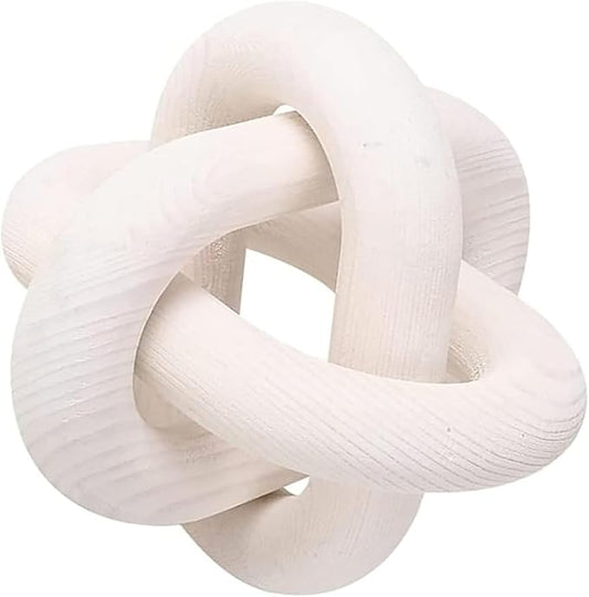 Wood Knot Decor -Coffee Table Decor Shelf Decor Table Books Hand Carved Home Decoration Boho Country Rustic Modern Shabby Chic Style Decor 3 Link Wooden Knot Chain Link Decor (White)