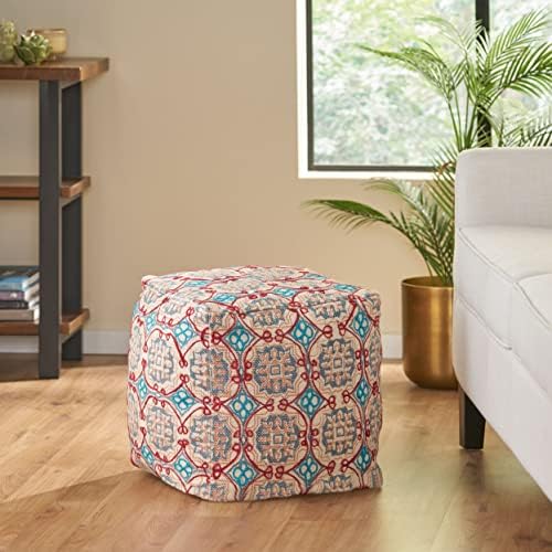 Foamma Pouf Ottoman Multicolored, 16"x16"x16" - Square Ottoman Foot Rest for Living Room and Bedroom, Pouf Footstool, Foot Rest for Couch, Boho Furniture for Home