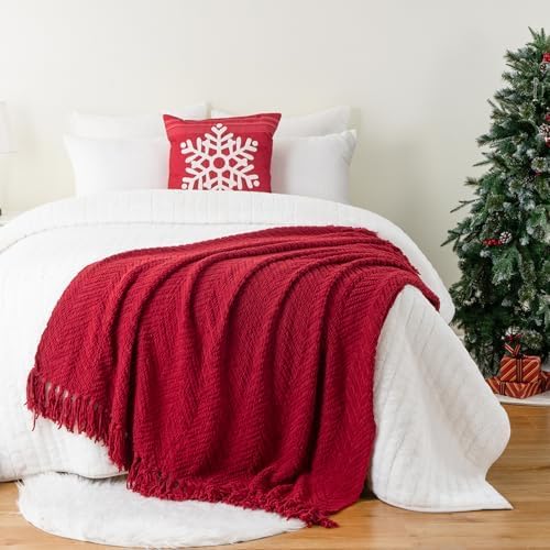 BATTILO HOME Christmas Decor Red Throw Blanket for Couch, Knit Throw Blanket for Bed, Super Soft Cozy Warm Red Christmas Blankets for Winter Couch Bed Sofa, 60"x80"