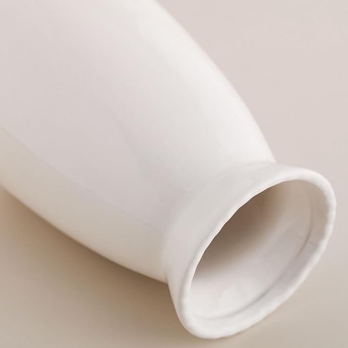 hjn White Flower Vase- Ceramic Vase for Decor, White vase for Flowers, Modern Vases for Living Room/Home Decor Accents/Entryway/Mantel/Bookshel