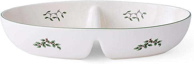Spode Christmas Tree Divided Server, 9-Inch Round Festive Serveware, Holiday Entertaining Platter for Side Dishes, Dips, Salads - Fine Porcelain, Dishwasher & Microwave Safe, Christmas Tableware