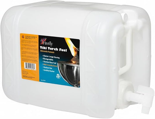 Firefly Tiki Torch Fuel – Clean-Burning Outdoor Lamp Oil for Tiki Torches and Lanterns. Low Smoke, Citronella Formula, Long-Lasting – Outdoor Patio & Garden Use - 5 Gallons