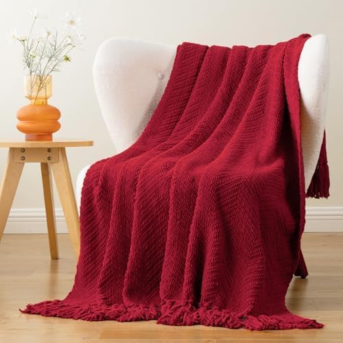 BATTILO HOME Red Throw Blanket for Couch, Knit Christmas Throw Blanket for Home Decor, Super Soft Cozy Warm Red Christmas Blanket for Winter, 50" x 60"