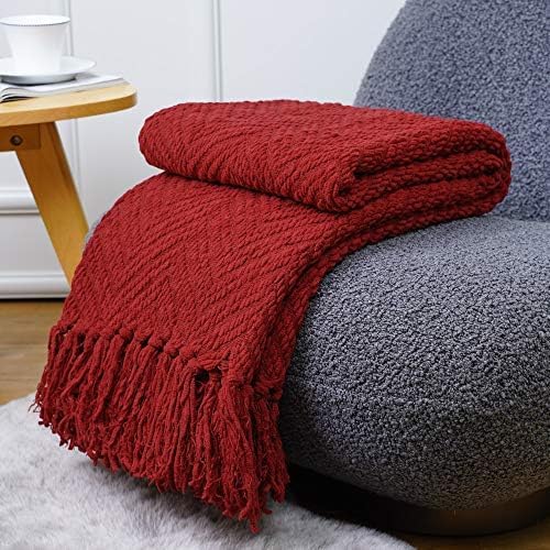 BATTILO HOME Red Throw Blanket for Couch, Knit Christmas Throw Blanket for Home Decor, Super Soft Cozy Warm Red Christmas Blanket for Winter, 50" x 60"