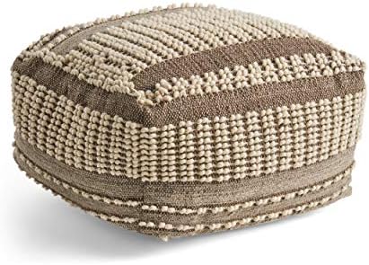 Foamma Pouf Ottoman Brown+Beige, 26"x26"x16.5" - Square Ottoman Foot Rest for Living Room and Bedroom, Pouf Footstool with Handcrafted Wool Cover, Foot Rest for Couch, Boho Furniture for Home