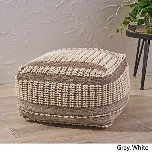 Foamma Pouf Ottoman Brown+Beige, 26"x26"x16.5" - Square Ottoman Foot Rest for Living Room and Bedroom, Pouf Footstool with Handcrafted Wool Cover, Foot Rest for Couch, Boho Furniture for Home