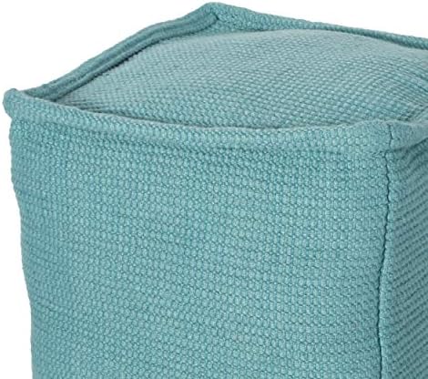 Foamma Pouf Ottoman Teal, 16"x16"x16" - Square Ottoman Foot Rest for Living Room and Bedroom, Pouf Footstool with Handcrafted Cotton, Foot Rest for Couch, Boho Furniture for Home
