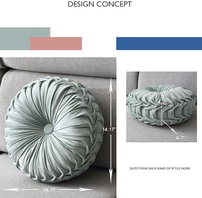 1 Pcs Round Throw Pillow Velvet Home Decoration Pleated 3D Pumpkin Pillow Cushion for Couch Chair Bed Car 14.17" (Black)