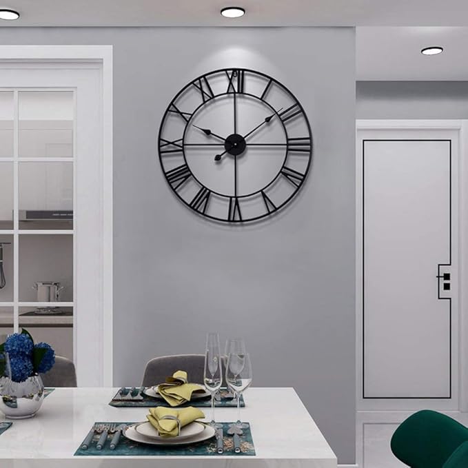 Large Wall Clocks for Living Room Decor, 18 Inch Round Black Metal Silent Non Ticking Battery Operated Jumbo Numerals Modern Vintage Decorative Clock Wall for Bedroom,Kitchen,Office,Farmhouse