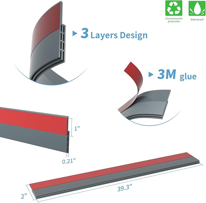 GroTheory 2 Pack Door Draft Stopper, Under Door Draft Blocker, Home Improvement Soundproof Door Sweep Weather Stripping for Doors, 2" W x 39" L, Grey