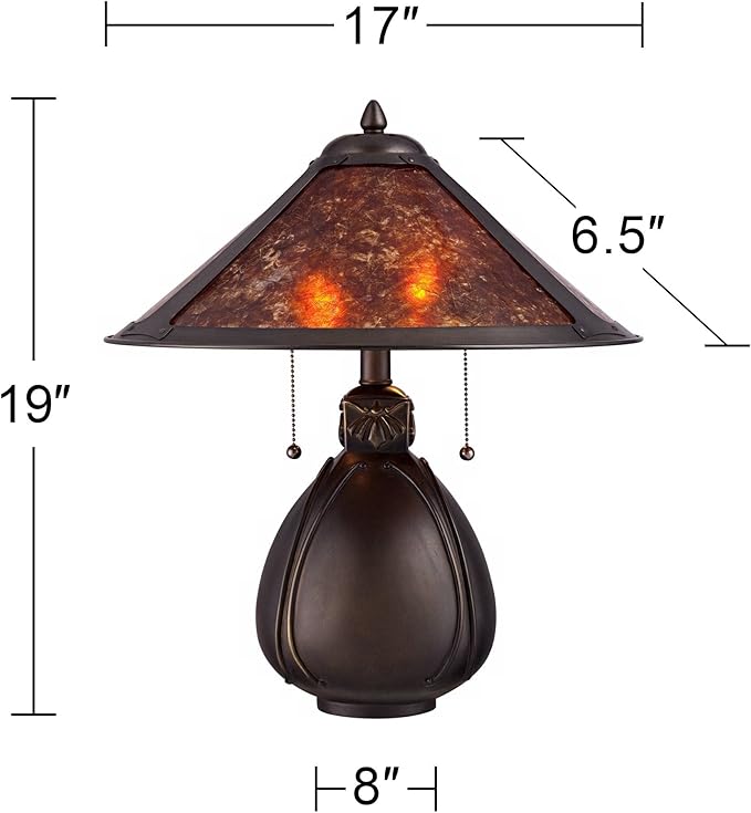 Robert Louis Tiffany Nell Rustic Mission Tiffany Style Accent Table Lamps 19" High Set of 2 Bronze Brown Antique Pottery Natural Mica Shade Decor for Bedroom House Bedside Nightstand Home Office